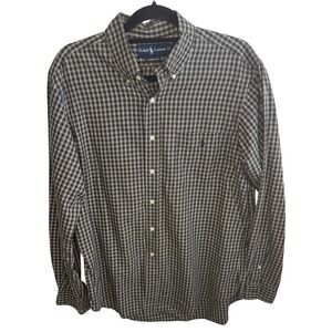 Ralph Lauren Classic Fit Navy Plaid Long‎ Sleeve Button Down Shirt Men's Large